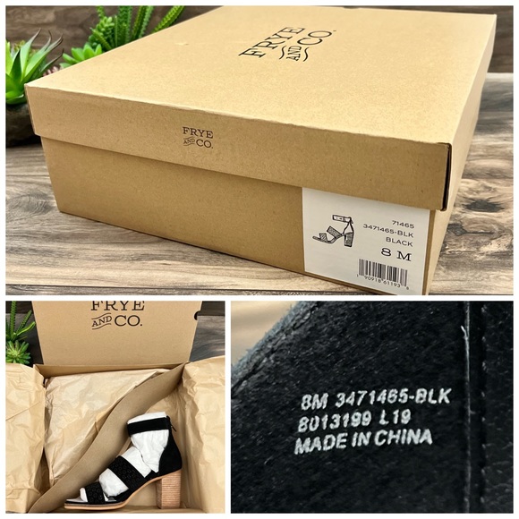 NIB Frye & Co. Bryn Ankle Strap Black Perforated Leather City Sandal Heels 8M - Picture 10 of 12